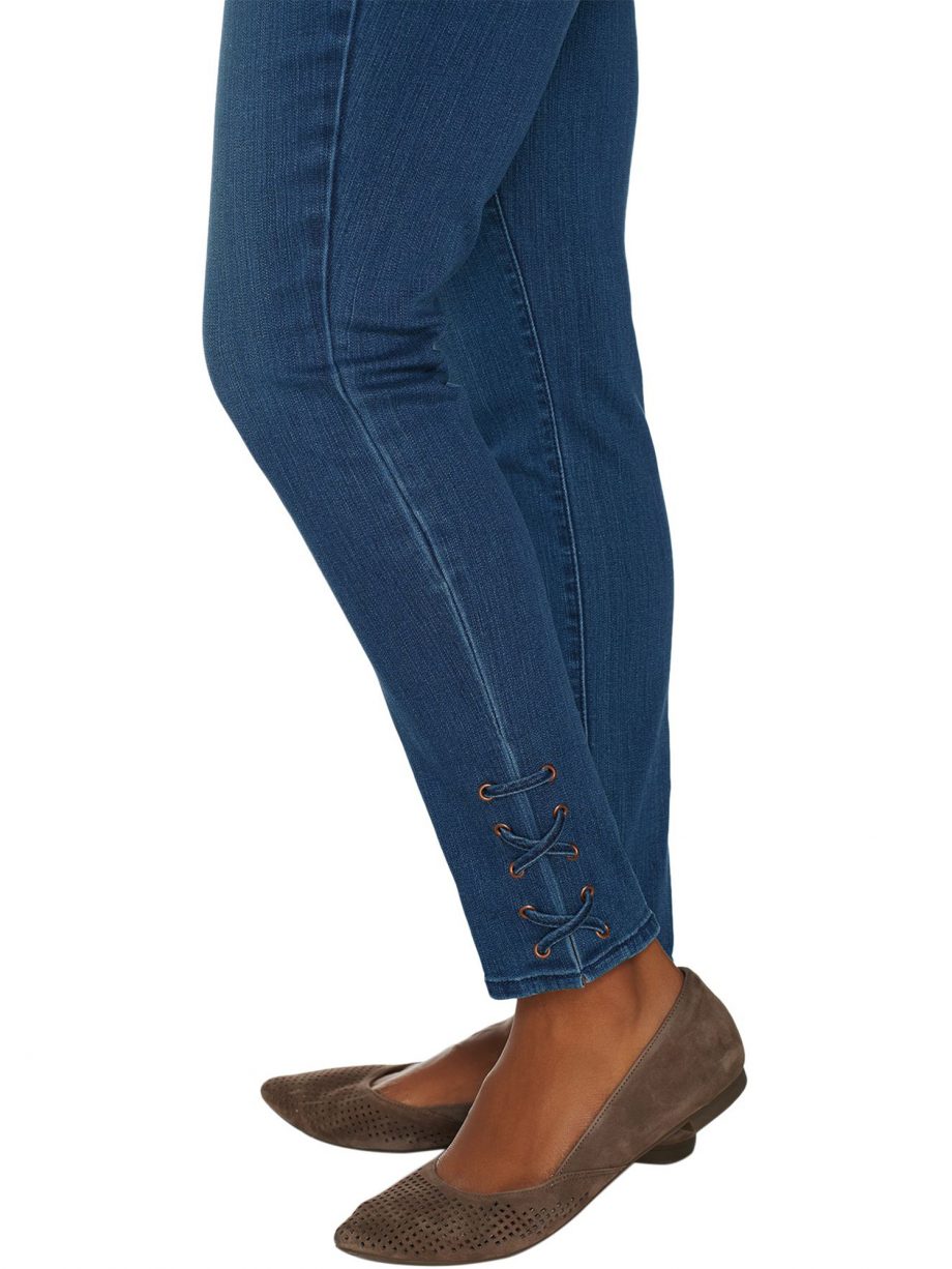 MARTHA STEWART Size 22WP 5-Pocket Ankle Jeans w/ Lace-up Detail LIGHT INDIGO
