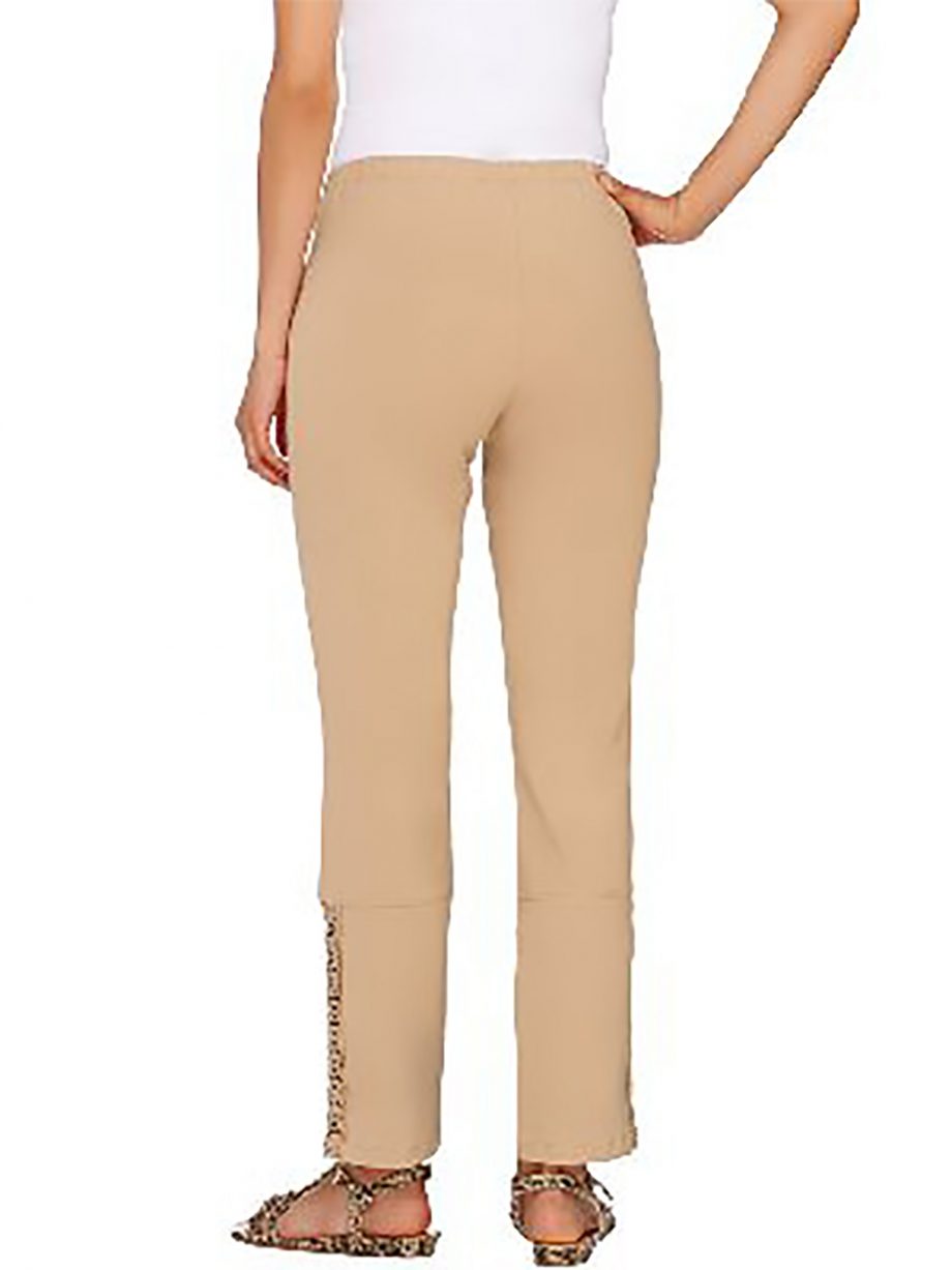 WOMEN WITH CONTROL Size M Slim Leg Ankle Pants with Lace Detail KHAKI
