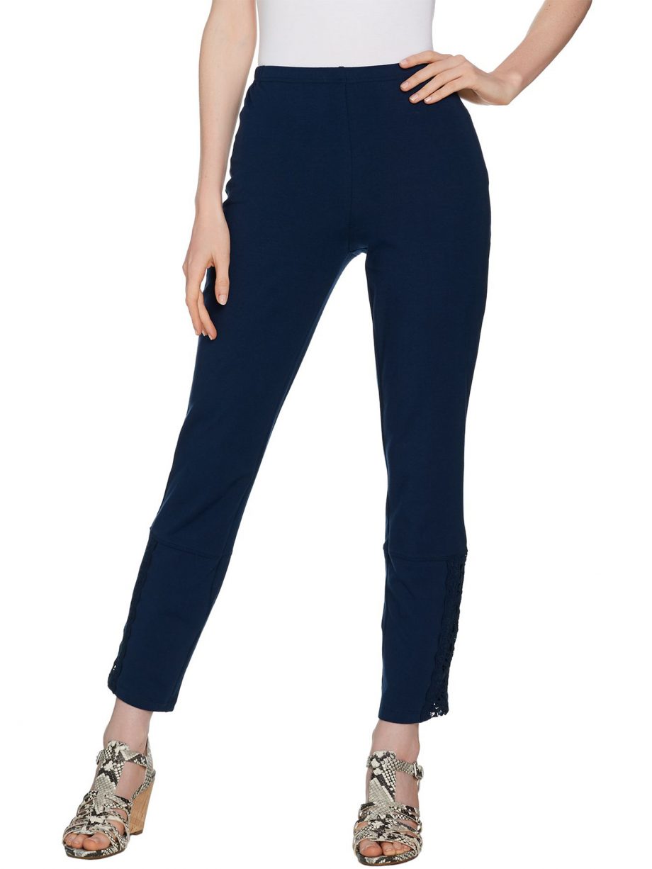 WOMEN WITH CONTROL Size L Slim Leg Ankle Pants with Lace Detail MARINE NAVY
