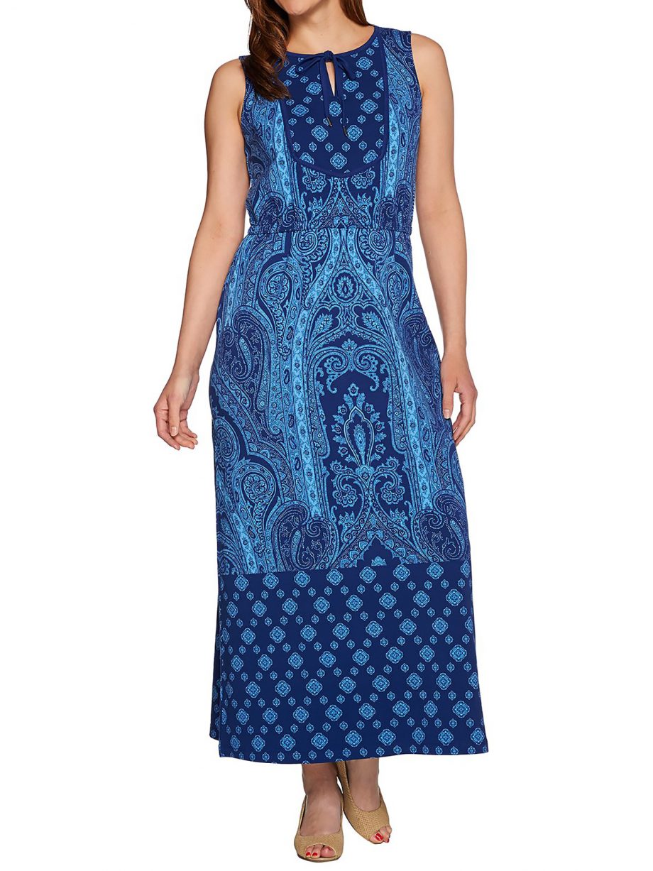 ISAAC MIZRAHI LIVE! Size PXL Engineered Paisley Print Maxi Dress BLUE