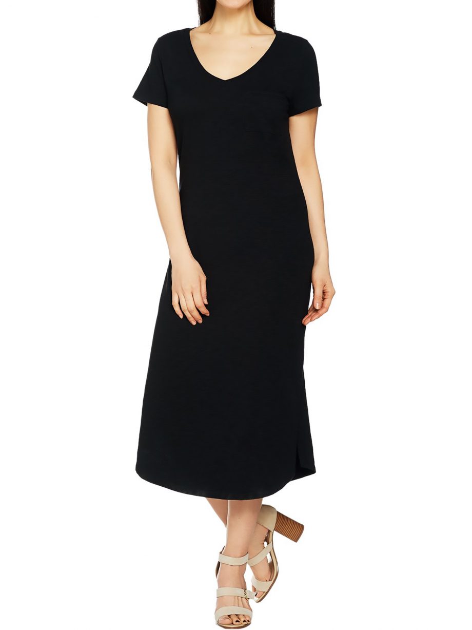 C WONDER Size PL Essentials Slub Knit Midi Dress BLACK