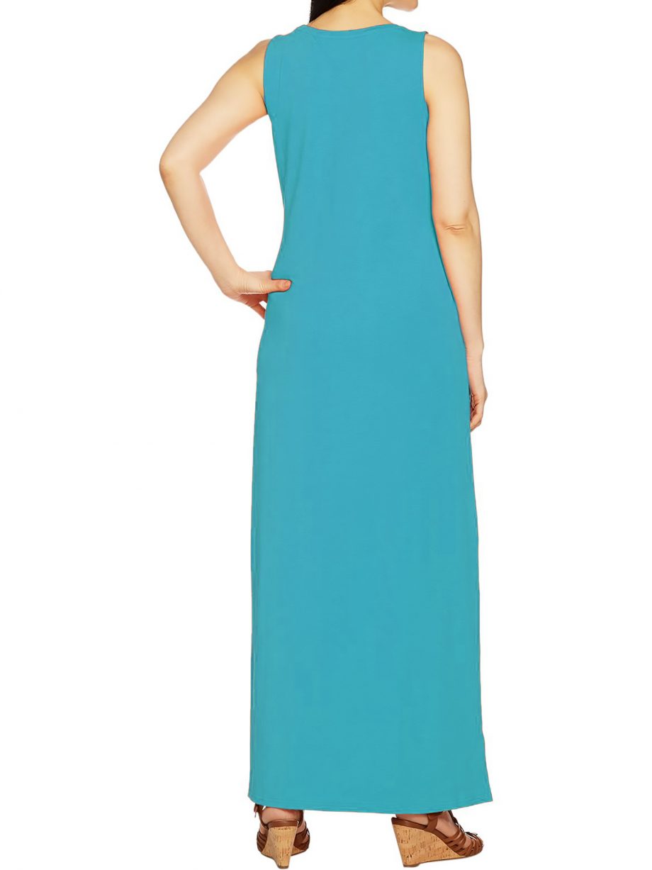 ISAAC MIZRAHI LIVE! Size PXL Sleeveless Maxi Dress w/ Side Slits RIVIERA TEAL
