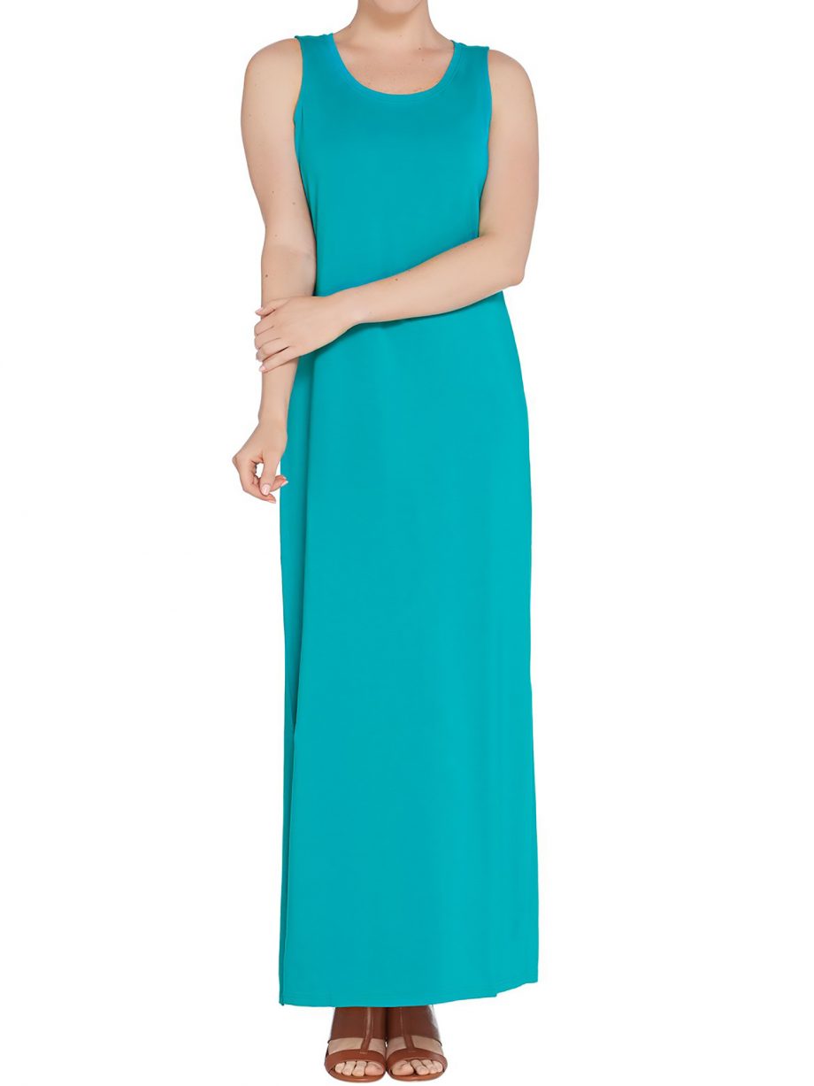 ISAAC MIZRAHI LIVE! Size PXL Sleeveless Maxi Dress w/ Side Slits RIVIERA TEAL