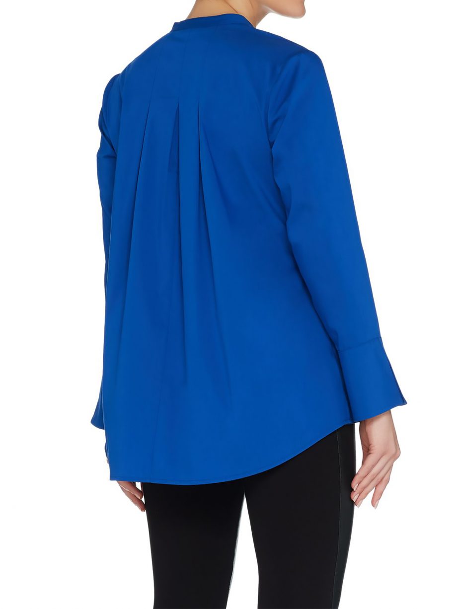 H by HALSTON Size M Long Sleeve Stretch Poplin Button Front Shirt BLUE