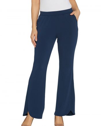 H by HALSTON Size PM Jet Set Jersey Tulip Flare Pants NAVY