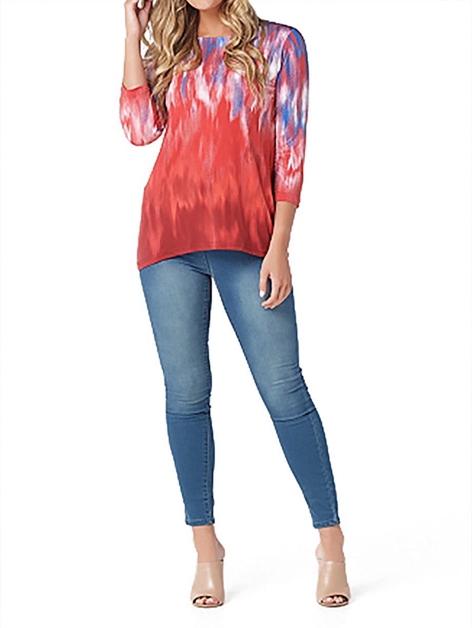 LINEA by LOUIS DELL OLIO Size XL Printed 3/4 Sleeve Hi-Low Hem Tunic TURQ / GREEN
