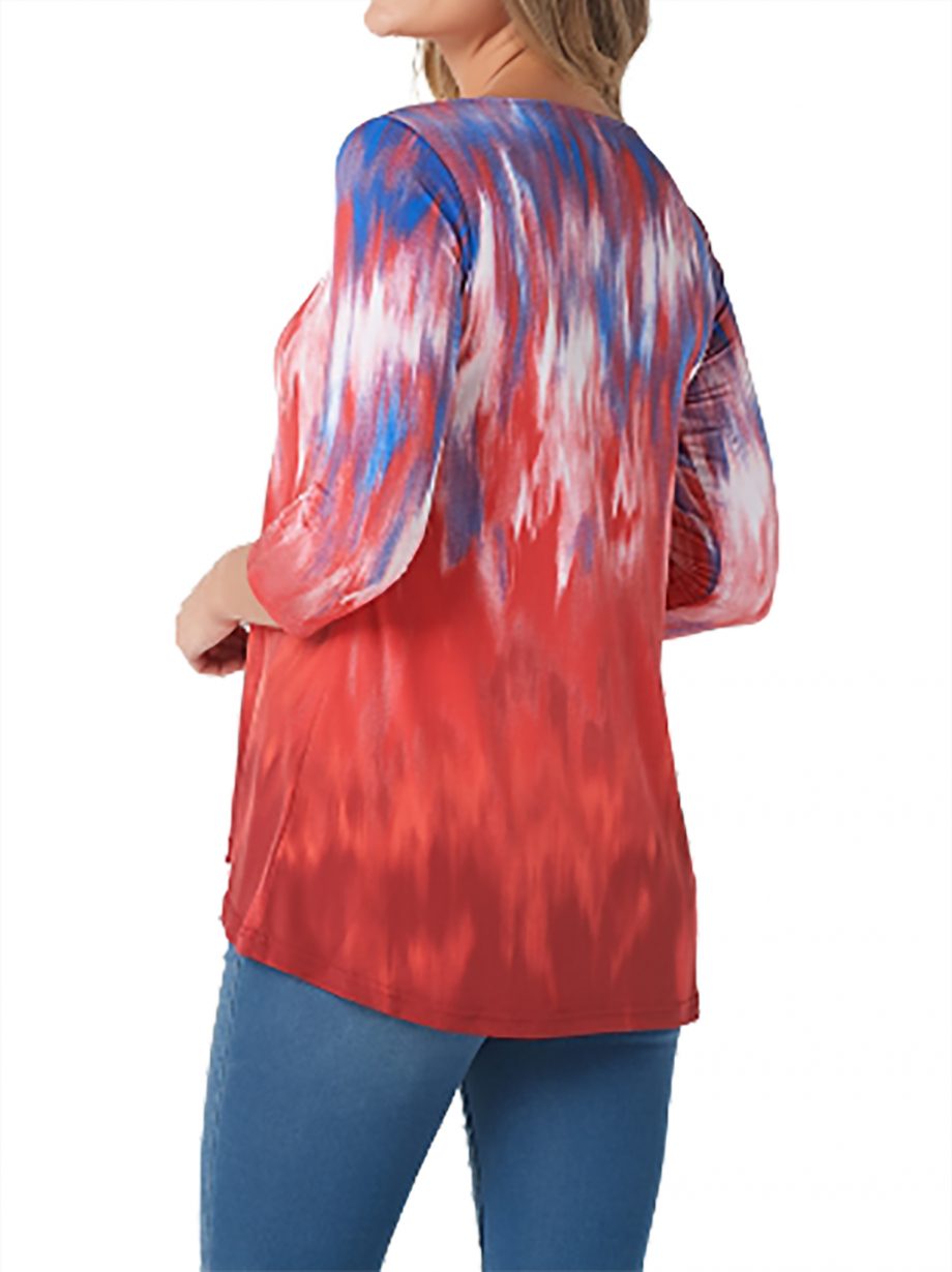 LINEA by LOUIS DELL OLIO Size XL Printed 3/4 Sleeve Hi-Low Hem Tunic TURQ / GREEN