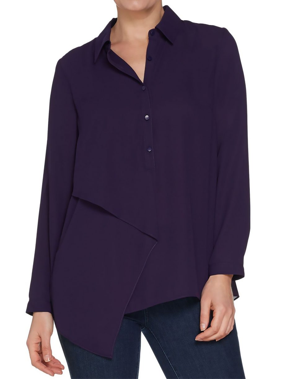 JOAN RIVERS Size L Flowy Tunic w/ Draped Front Panel NAVY