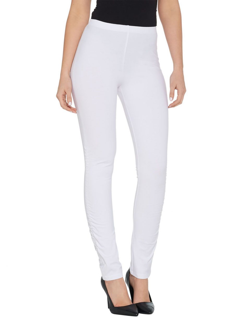 WOMEN WITH CONTROL Size PM Petite Pull-On Slim Leg Pant with Side Ruching WHITE