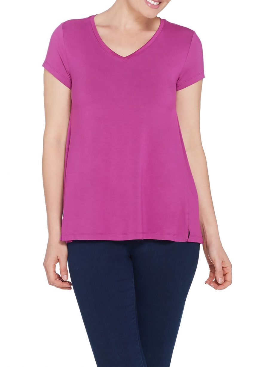H BY HALSTON Size L Essentials V-Neck Top with Forward Notch Detail ELDERBERRY