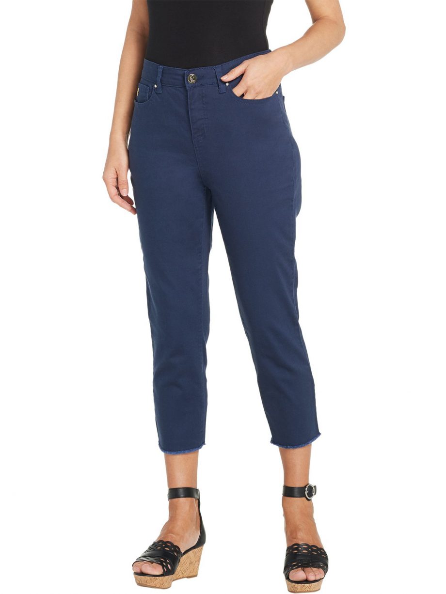 BELLE by KIM GRAVEL Size 16 TripleLuxe Twill Cropped Pants with Fringe BLACK