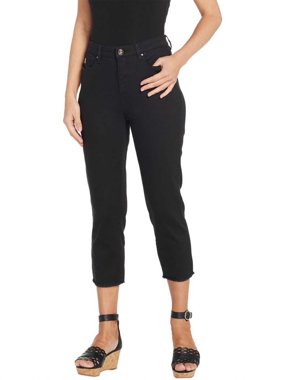 BELLE by KIM GRAVEL Size 16 TripleLuxe Twill Cropped Pants with Fringe BLACK