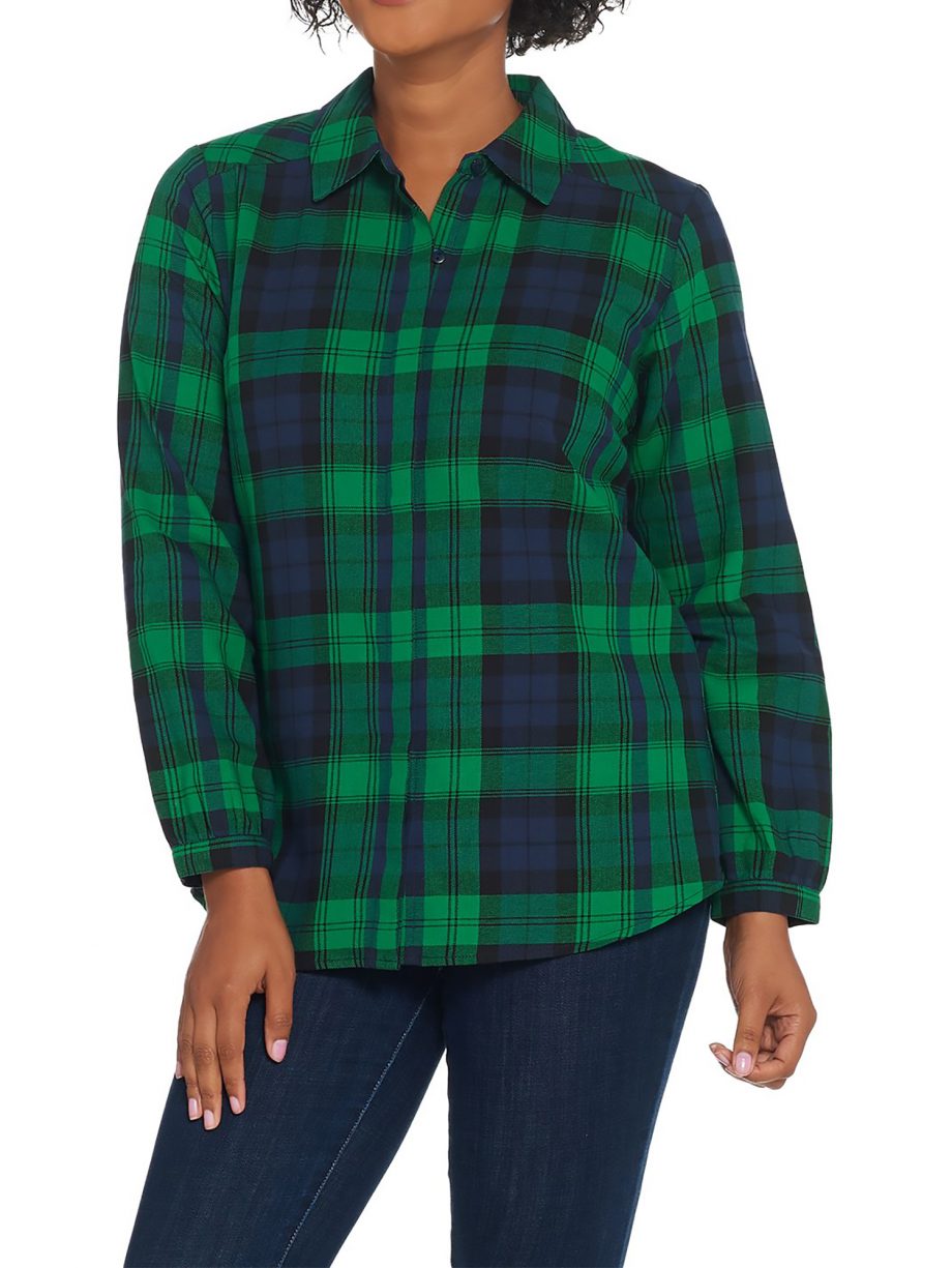 JOAN RIVERS Size 2X Perfect Plaid Shirt with Long Sleeves RED BLUE