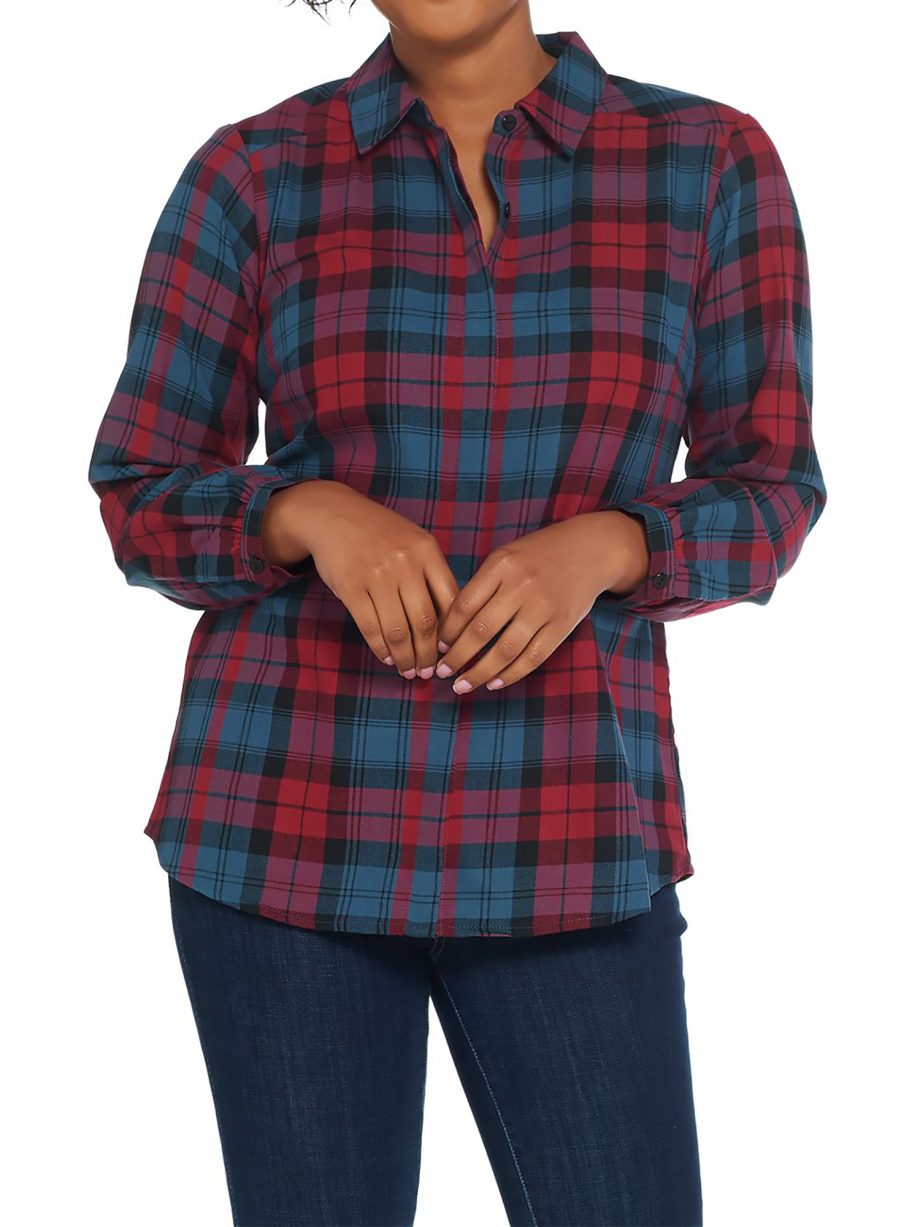 JOAN RIVERS Size 2X Perfect Plaid Shirt with Long Sleeves RED BLUE