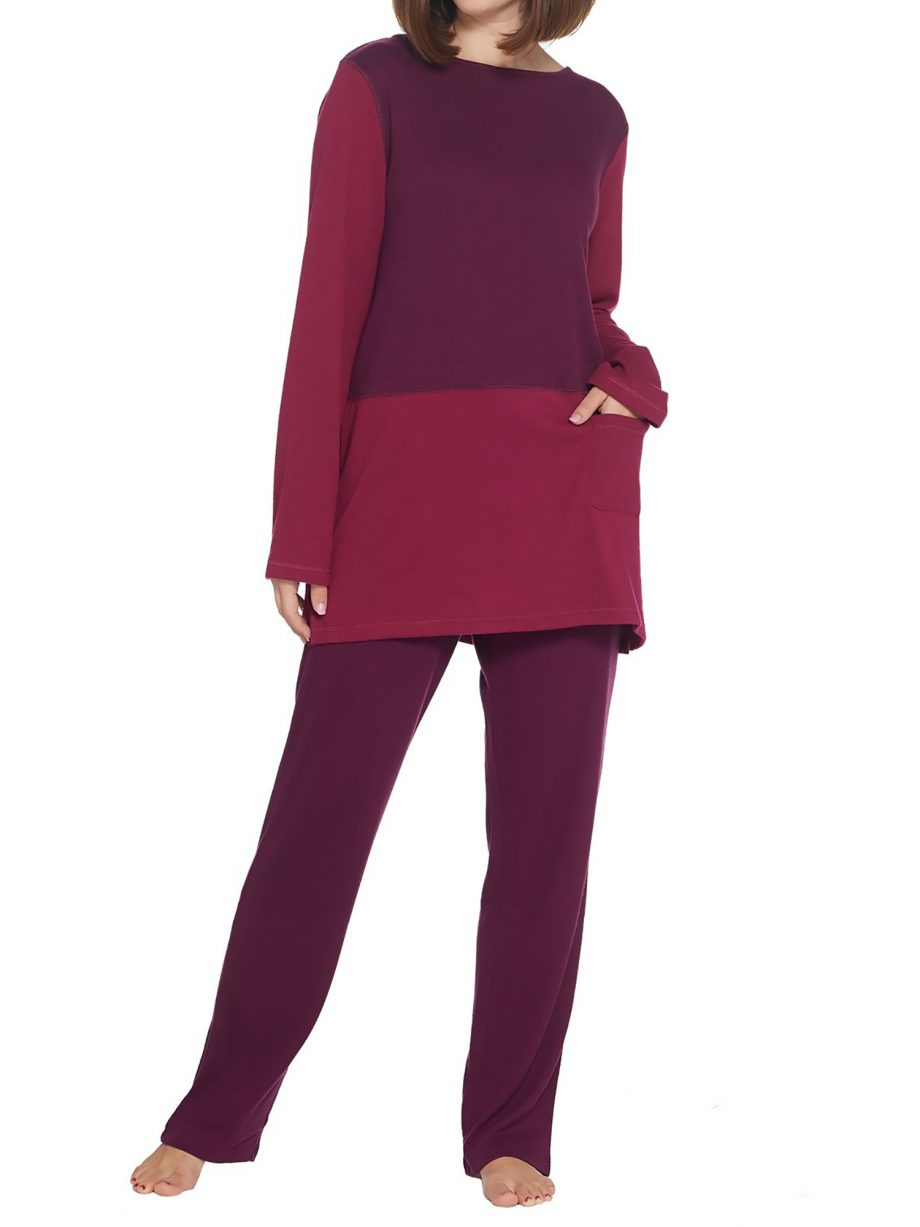 CAROLE HOCHMAN Size L Extra Brushed Interlock Color Block Tunic Slim Pant Set