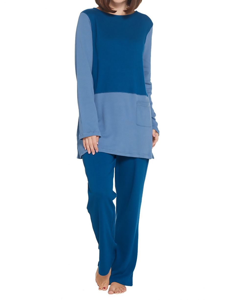 CAROLE HOCHMAN Size M Extra Brushed Interlock Color Block Tunic Pant Set BLUE