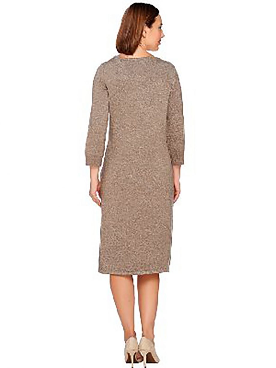 LIZ CLAIBORNE Size L Essentials Bateau Neck Sweater Dress GREY