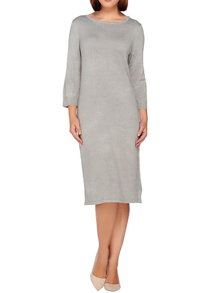 LIZ CLAIBORNE Size L Essentials Bateau Neck Sweater Dress GREY