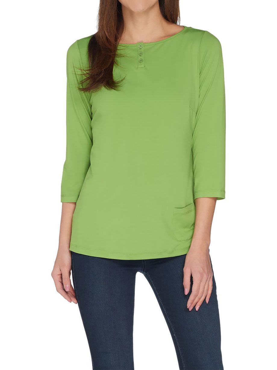 JOAN RIVERS Size 2X Jersey Knit Henley Top with 3/4 Sleeves FUCHSIA