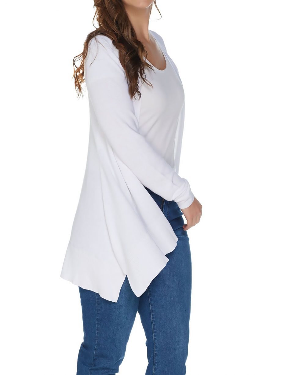 H by HALSTON Size XL Long Sleeve Handkerchief Hem Open Front Cardigan WHITE