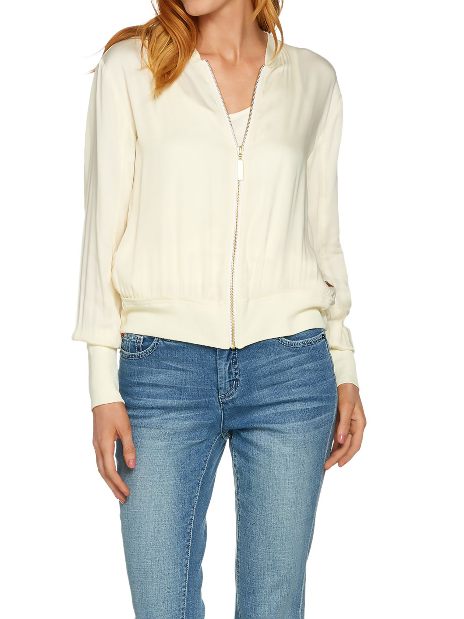 PEACE LOVE WORLD Size M Zip Front Summer Womens Bomber Jacket PALE BANANA