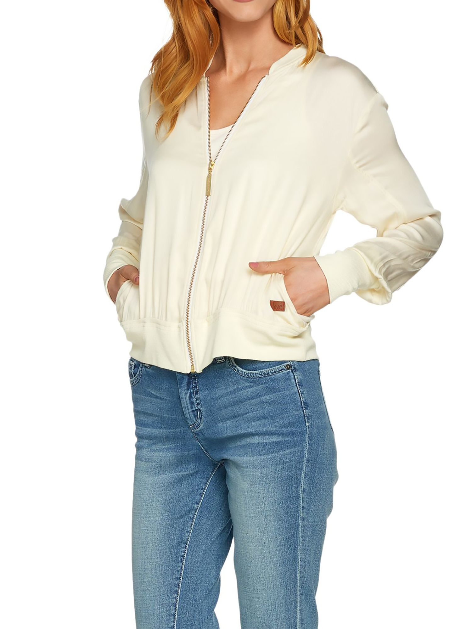 PEACE LOVE WORLD Size M Zip Front Summer Womens Bomber Jacket PALE BANANA