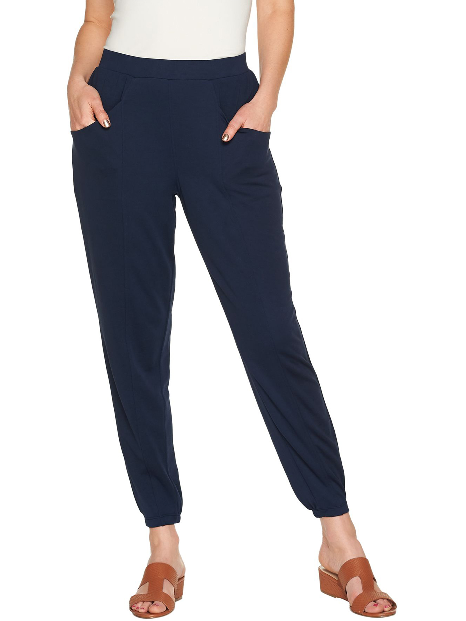 H by HALSTON Size L Ankle Length Jogger Pants w/ Seam Detail NAVY