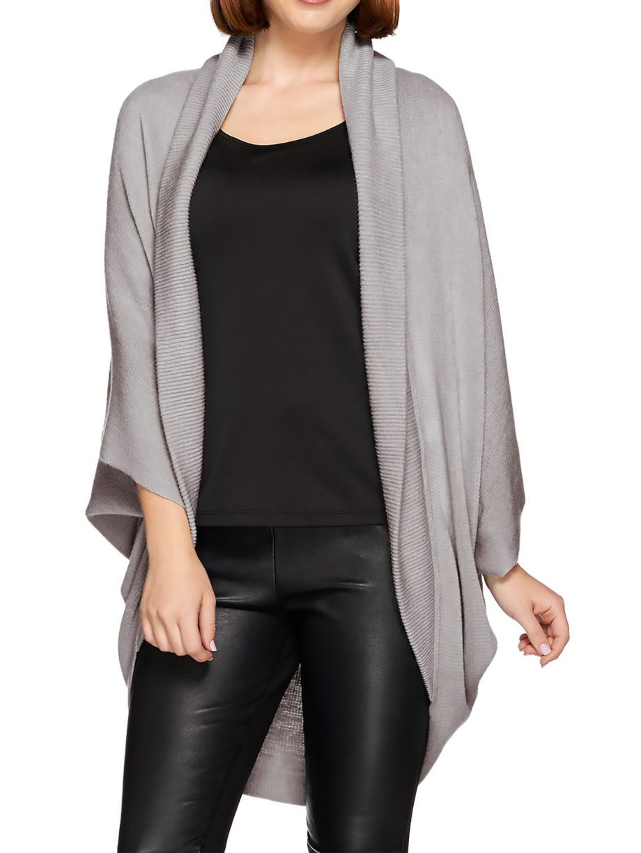 LAYERS by LIZDEN MARVELUSH Size M/L Ribbed Shawl Collar Shrug GRAY