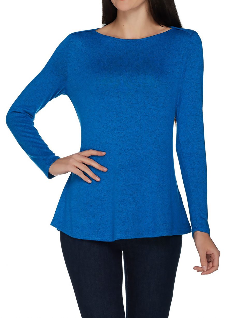 H by HALSTON Size L Super Soft Knit Boatneck Longsleeve Top JAY BLUE