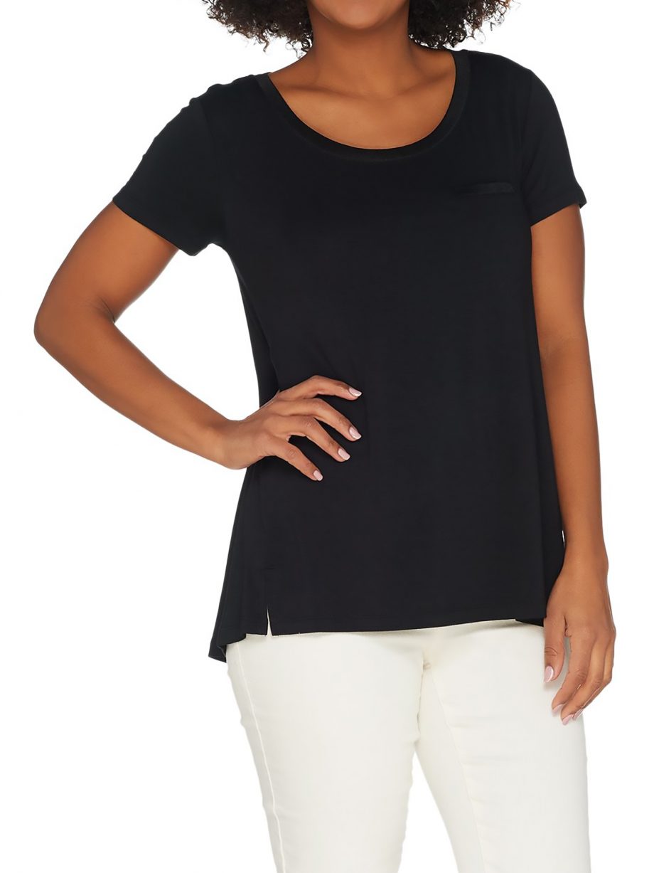 H BY HALSTON Size XL Essentials Tee with Pocket Detail BLACK