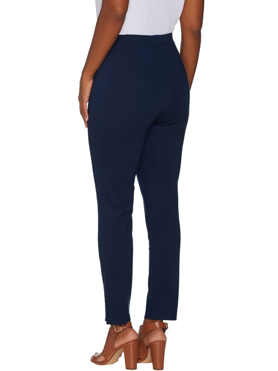 H BY HALSTON Size MP Petite Ankle Length Ponte Leggings w/ Slit Detail WHITE