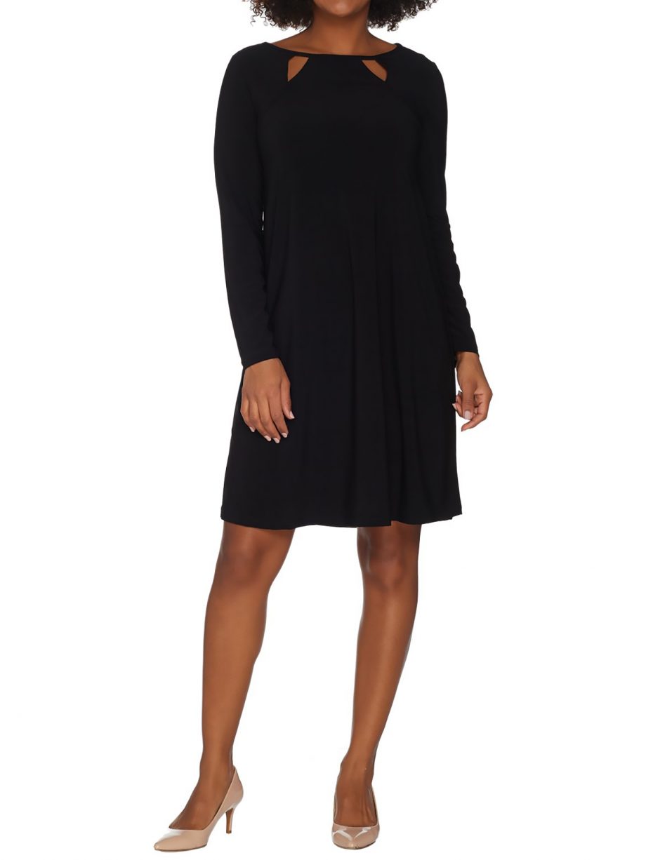 ATTITUDES by RENEE Size L Como Jersey Dress w/ Double Keyhole Detail BLACK