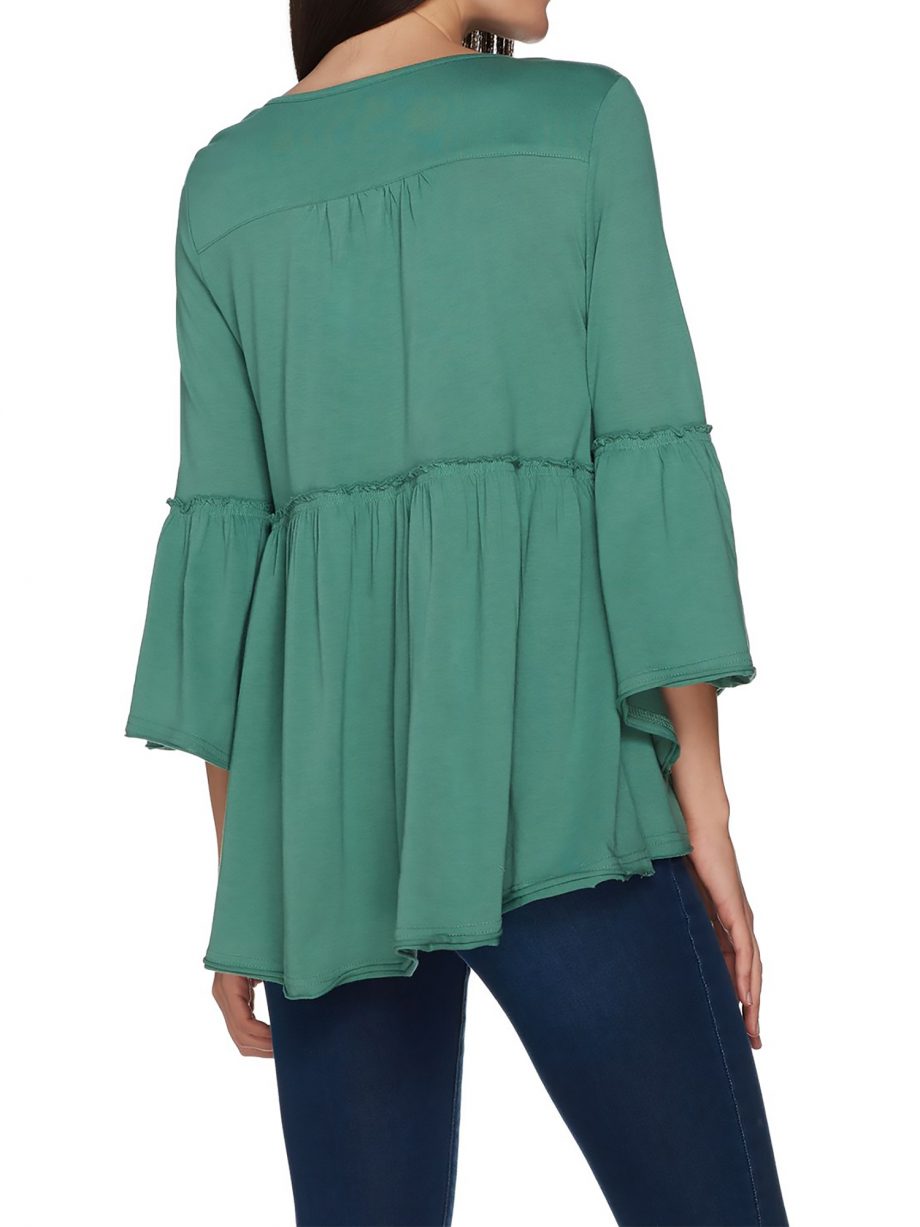 LAURIE FELT Size 3X Bohemian Knit Top with Keyhole Neck SEA GREEN