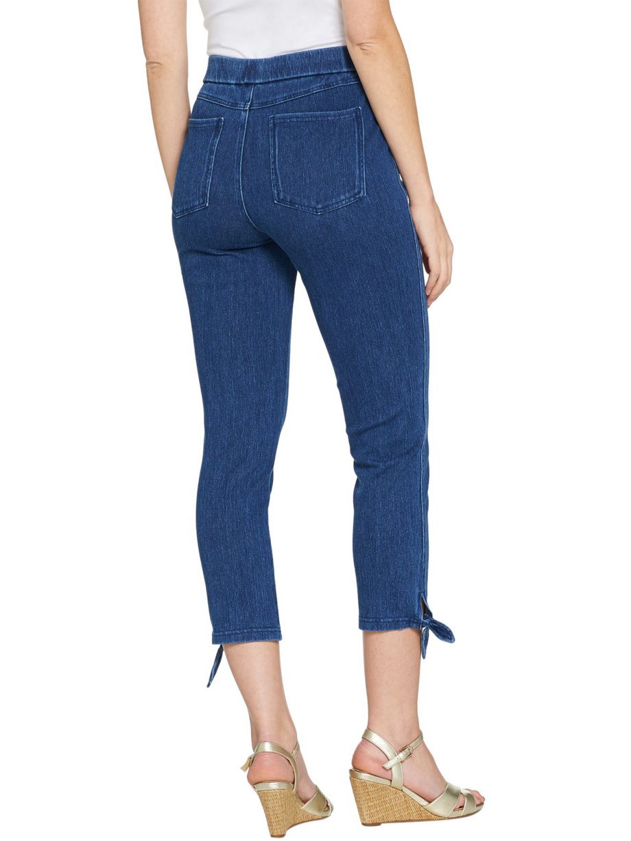 ISAAC MIZRAHI LIVE! Size 12T Tall Knit Denim Crop Jeans with Tie Detail WHITE
