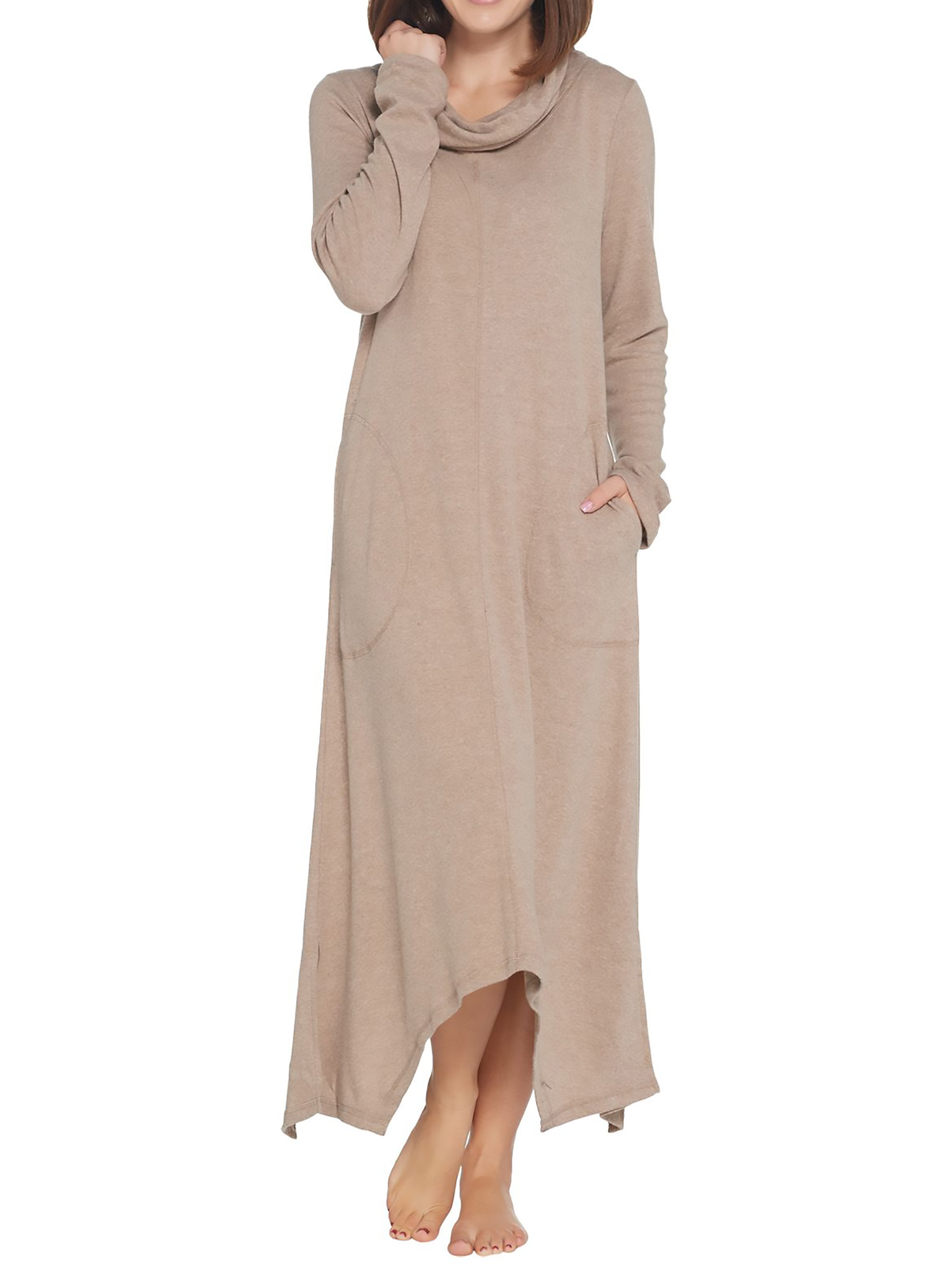 CAROLE HOCHMAN Size M Extra Brushed Interlock Cowl Neck Lounger OATMEAL