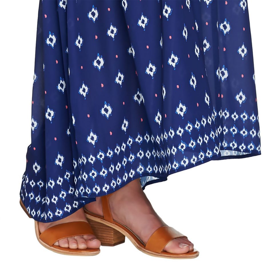 C. WONDER Size 18W Border Print Halter Dress w/ Embroidered Belt and Trim BLUE