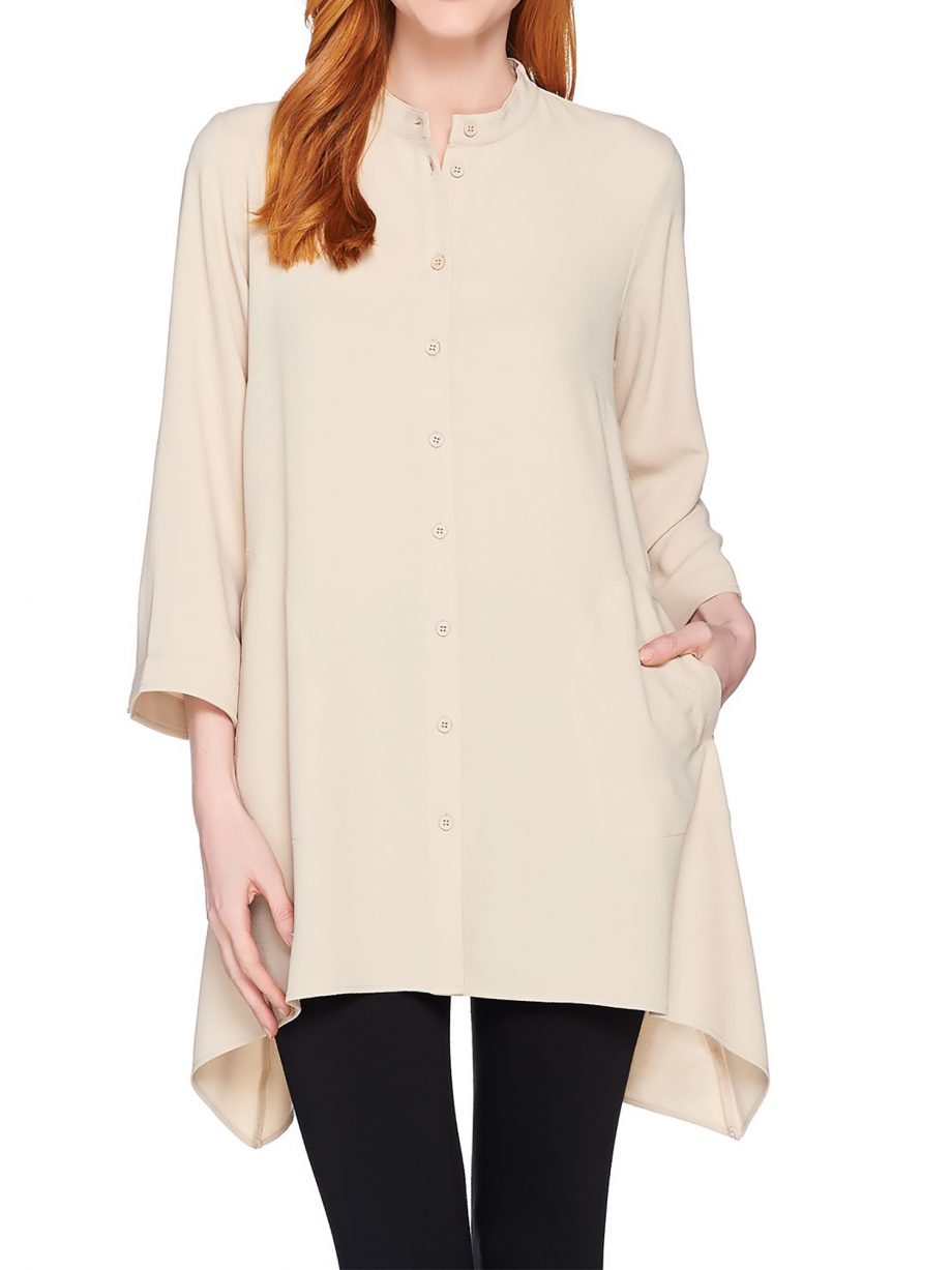 LINEA by LOUIS DELL OLIO Size M Gauze Crepe Stand Collar Tunic PALE PINK