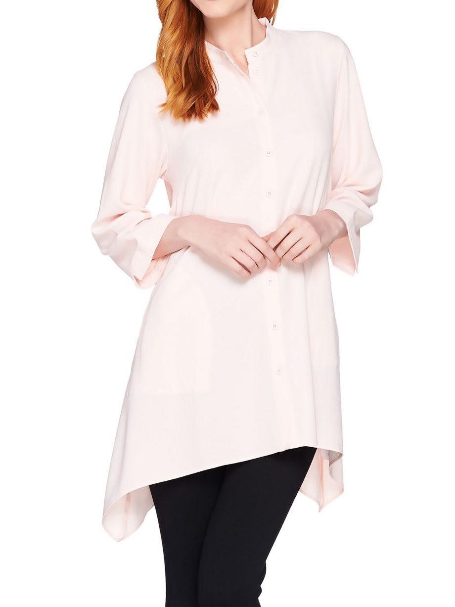 LINEA by LOUIS DELL OLIO Size M Gauze Crepe Stand Collar Tunic PALE PINK
