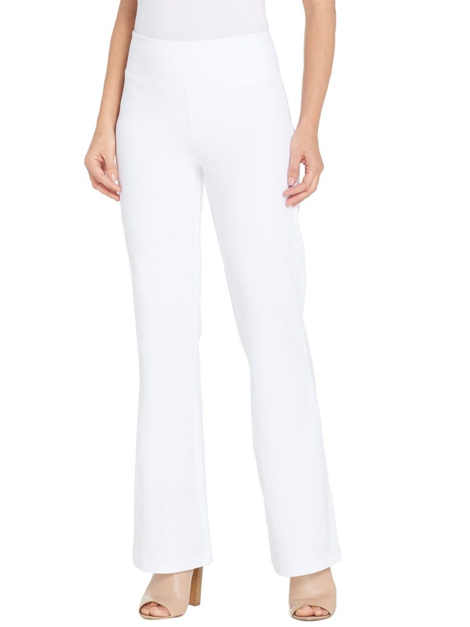 WOMEN WITH CONTROL Size PM Petite Pull-On Knit Boot Cut Pants WHITE