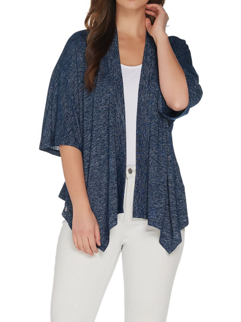H by HALSTON Size L Super Soft Kimono Open-Front Cardigan CORAL REEF