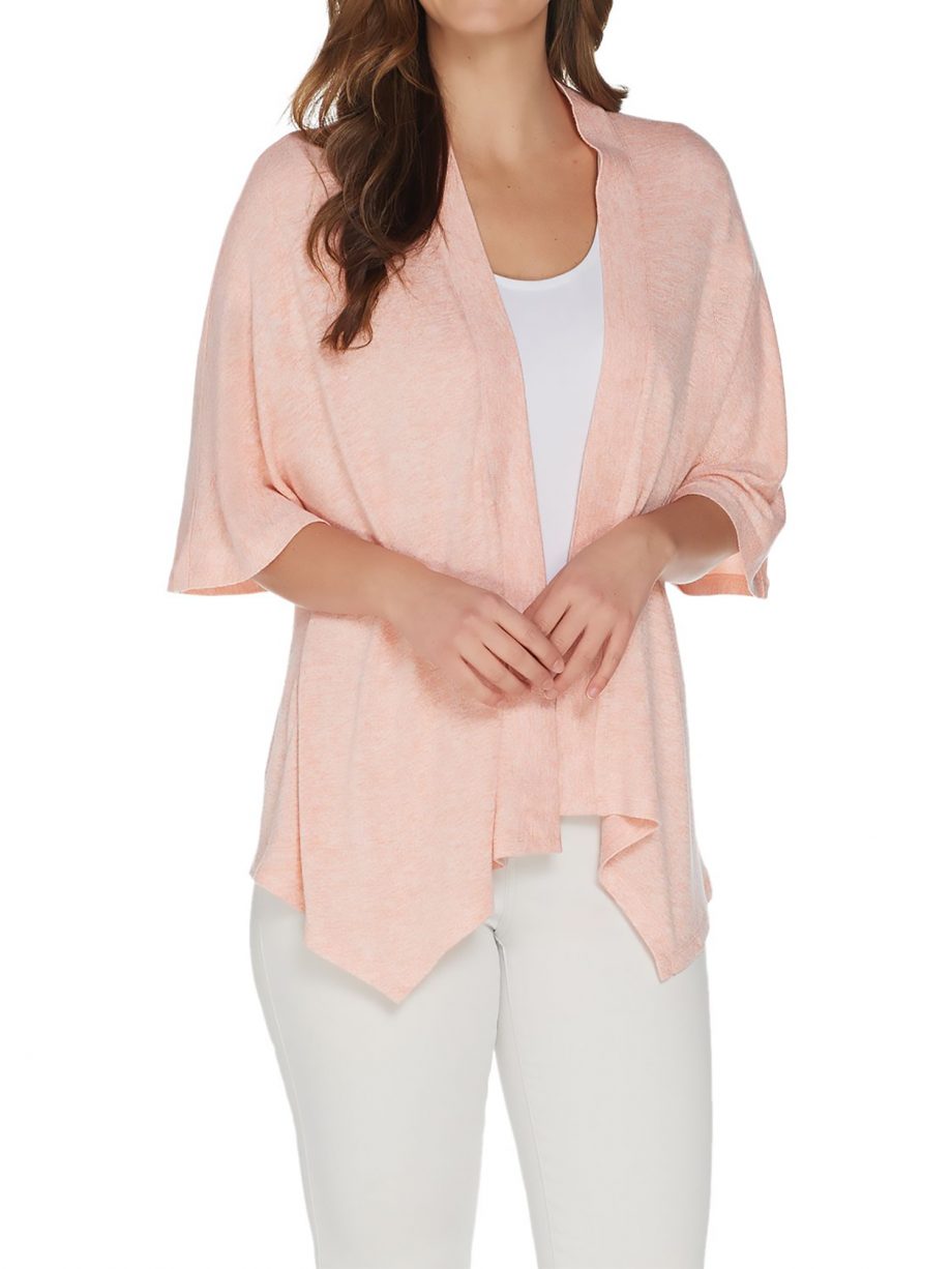 H by HALSTON Size L Super Soft Kimono Open-Front Cardigan CORAL REEF