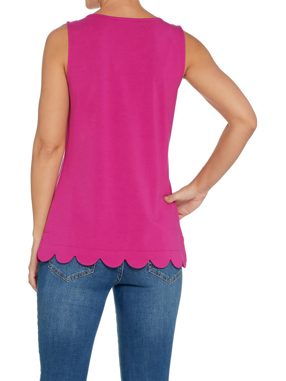 ISAAC MIZRAHI LIVE! Size 1X Lace-up Tank Top with Scallop Hem FUCHSIA