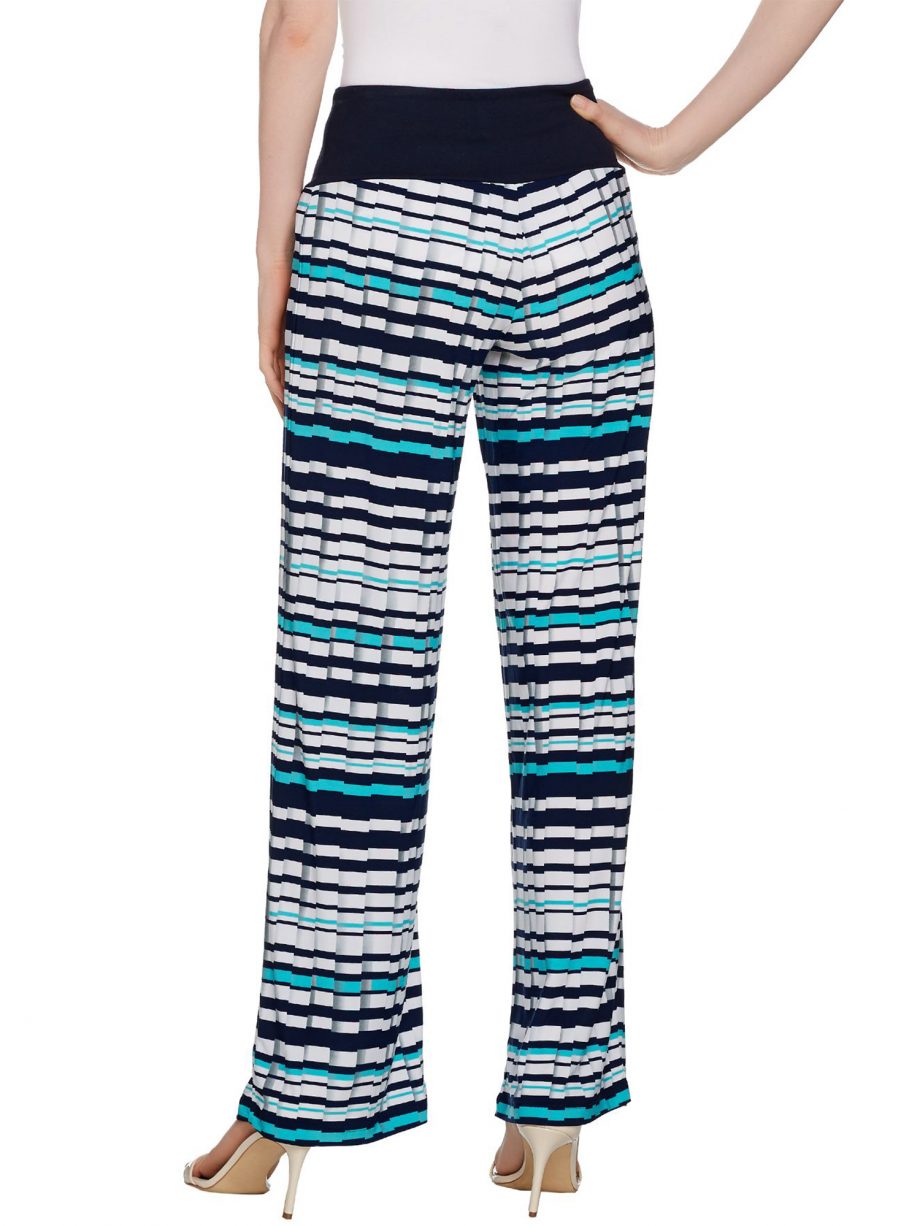 WOMEN WITH CONTROL Size 2X Tummy Control Pleat Printed Wide Leg Pants BLACK