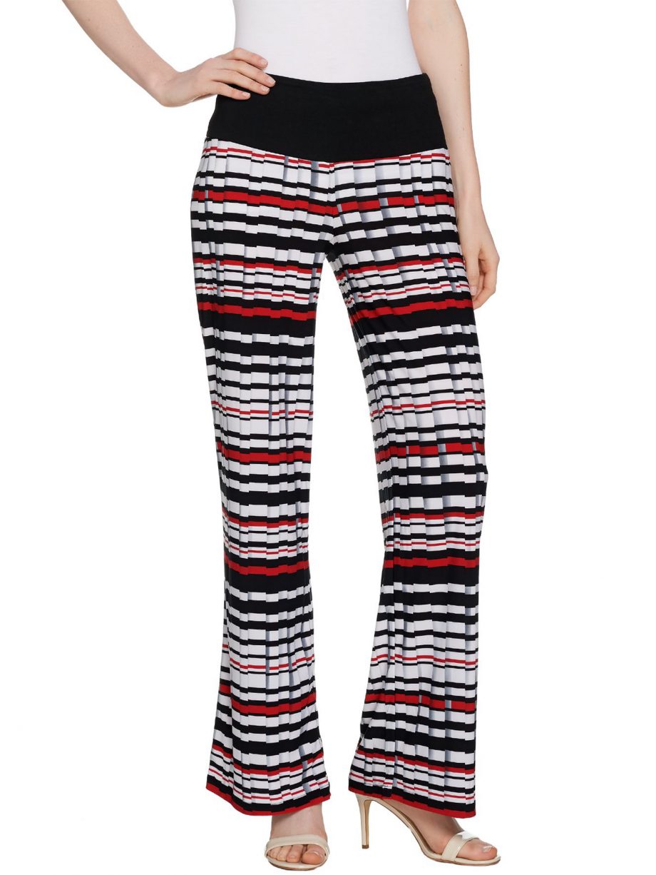 WOMEN WITH CONTROL Size 2X Tummy Control Pleat Printed Wide Leg Pants BLACK