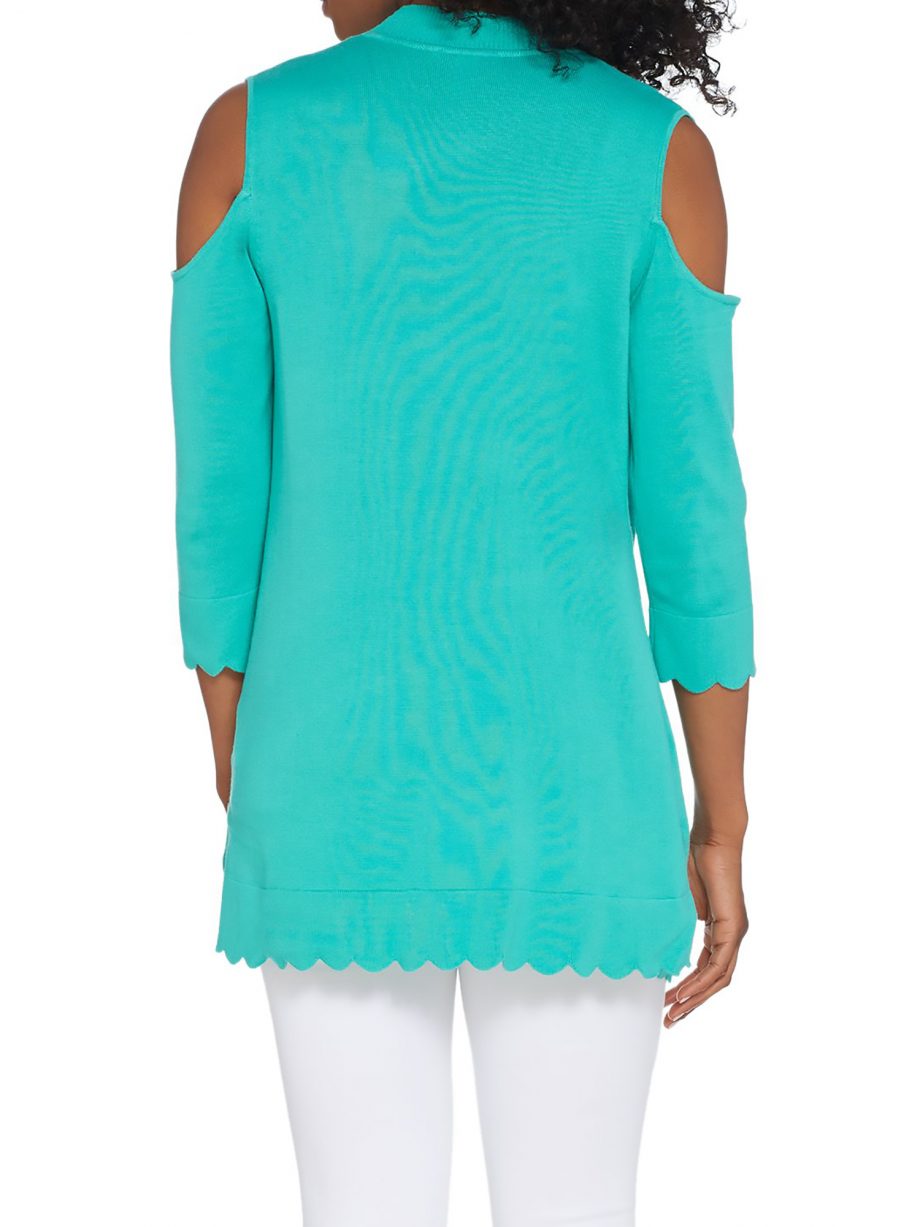 ISAAC MIZRAHI LIVE! Size M Cold Shoulder Cardigan with Scallop Hem WHITE