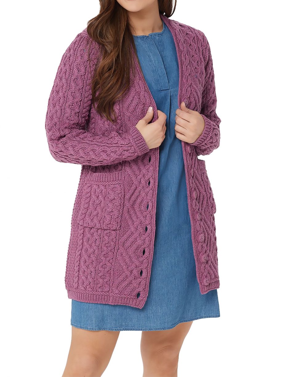 ARAN CRAFT Size XL 100% Merino Wool Long Boyfriend Button Front Cardigan NATURAL