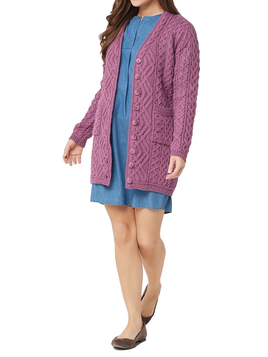 ARAN CRAFT Size XL 100% Merino Wool Long Boyfriend Button Front Cardigan NATURAL