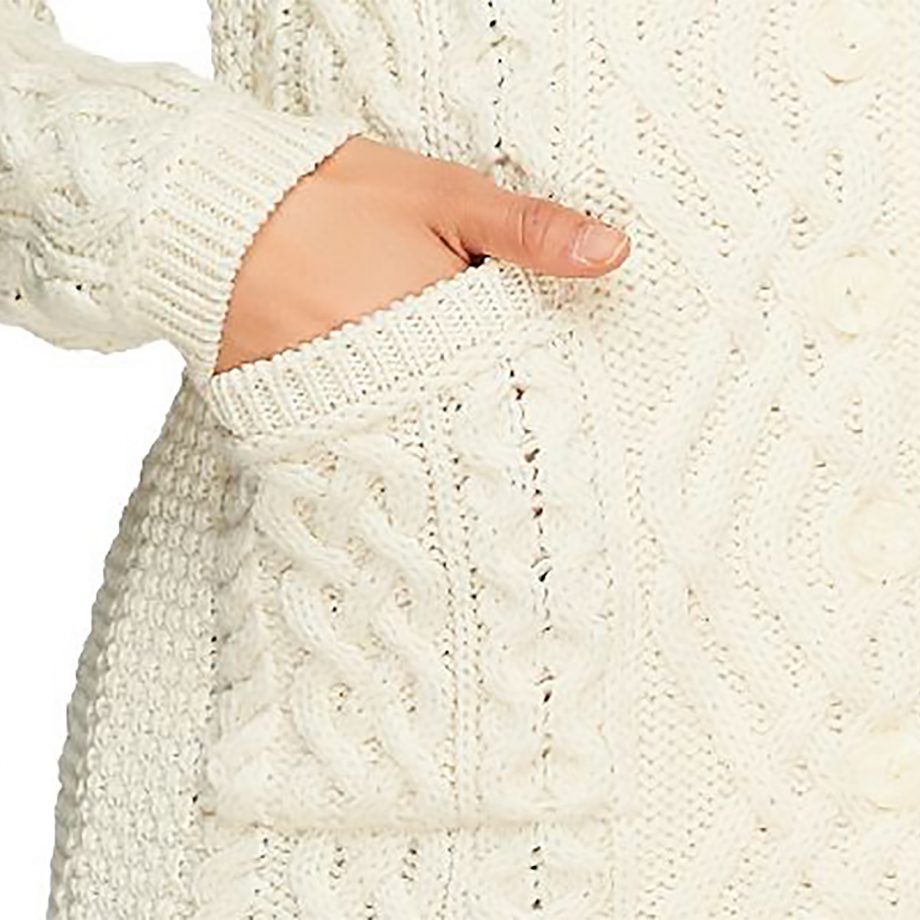 ARAN CRAFT Size XL 100% Merino Wool Long Boyfriend Button Front Cardigan NATURAL