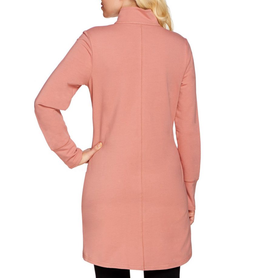 DENIM CO. Size M Active French Terry Zip Front Tunic Jacket ANTIQUE ROSE
