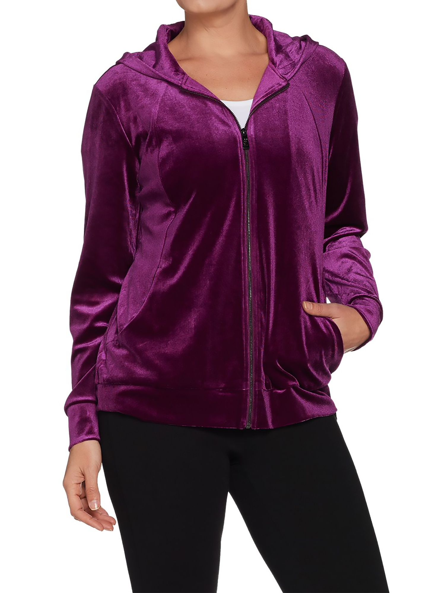 BELLE by KIM GRAVEL Size 3X Zip Front Velvet Hoodie BLACK